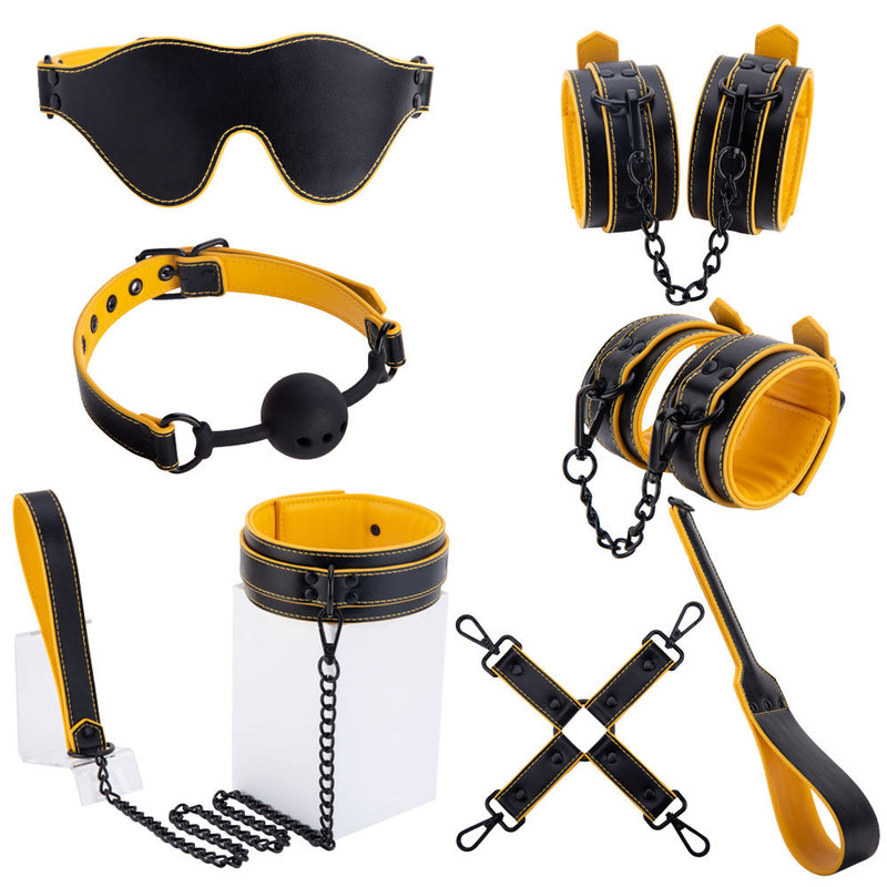 7-Piece BDSM Bondage Kit ??PU Leather Handcuffs Blindfold Collar Set