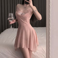 Deep V Lace Babydoll Lingerie Set with Thong