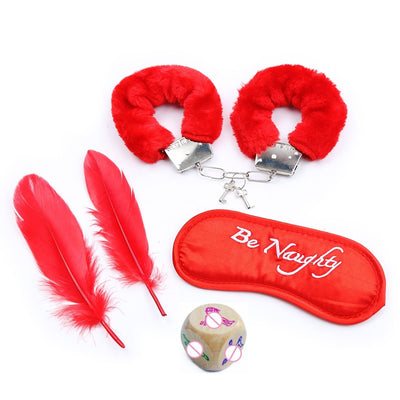 Bondage Kit 4-Piece ??Black Red Handcuffs Sex Dice Spanking Feather Tickler