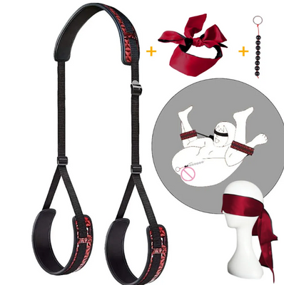 BDSM Leg Lifting Restraint Strap Set ??Soft Cuffs Blindfold Anal Toy