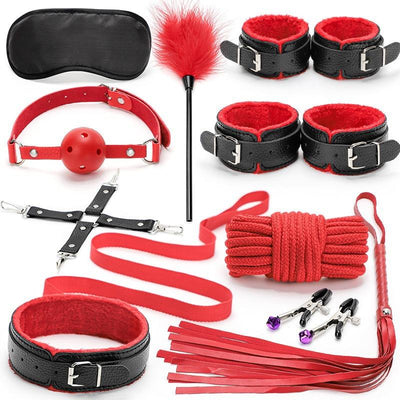 10-Piece PU Leather BDSM Hand Wrist Ankle Cuff Set ??Premium Bondage