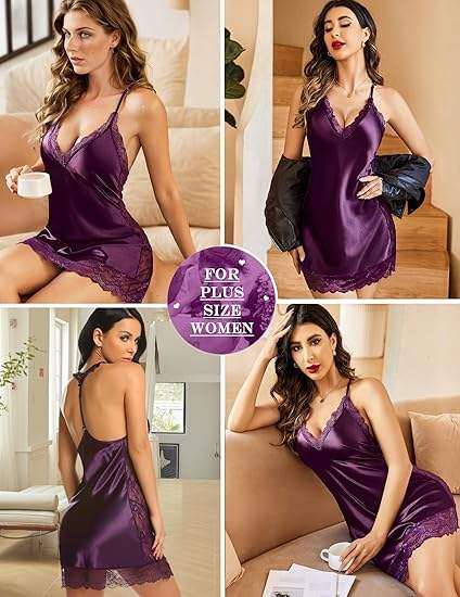 Satin Lace Chemise Nightgown Lingerie – Full Slip