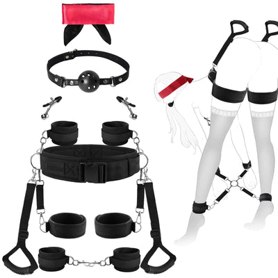 9-Piece Bondage Restraint Set ??Adjustable Handcuffs Ankle Thigh Cuffs Gag